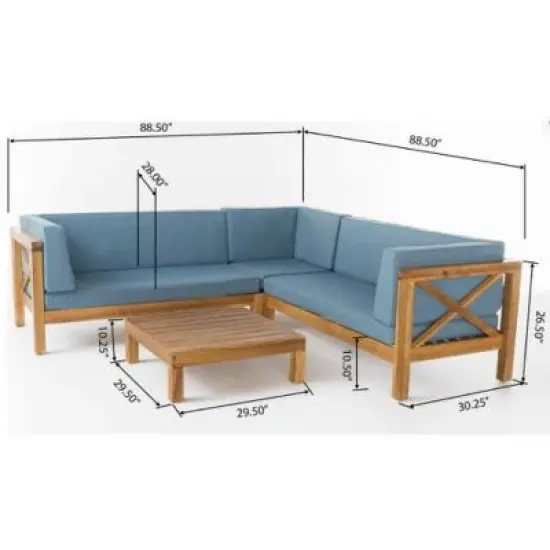 Sapphtopaz Mid-Century Modern 4-Piece Outdoor Patio Sofa Set, Modular Sectional Sofa with Coffee Table, Acacia Wood Outdoor Sofa Set with X-BACK image {1}