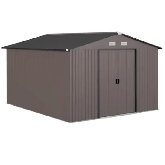 Outsunny 11' x 9' Metal Storage Shed Garden Tool House with Double Sliding Doors, 4 Air Vents for Backyard, Patio image {6}