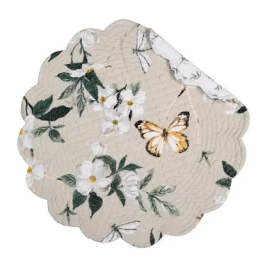 C&F Home Dogwood Meadows Round Scalloped Single Placemat Floral Butterfly Design, 17" image {5}