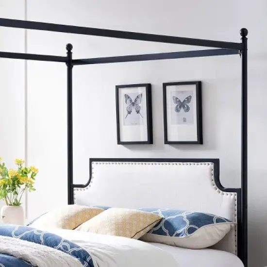 Queen Beechmont Iron Canopy Upholstered Bed - Christopher Knight Home image {2}