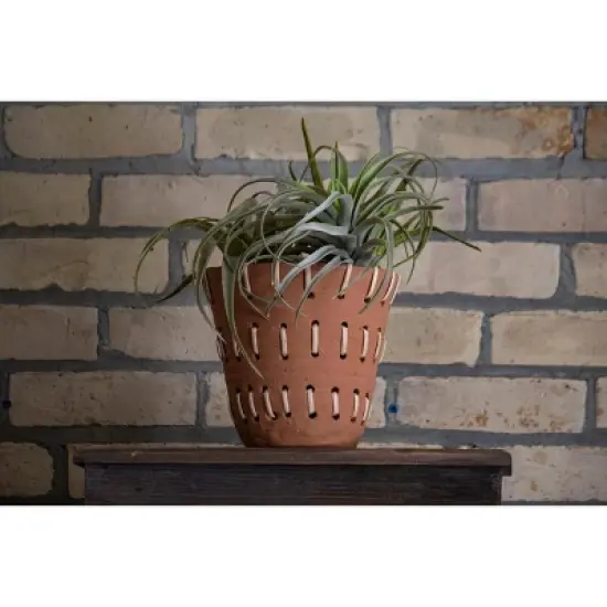 Natural Handthrown Terracotta Planter with Woven Rattan Accents - Foreside Home & Garden image {5}