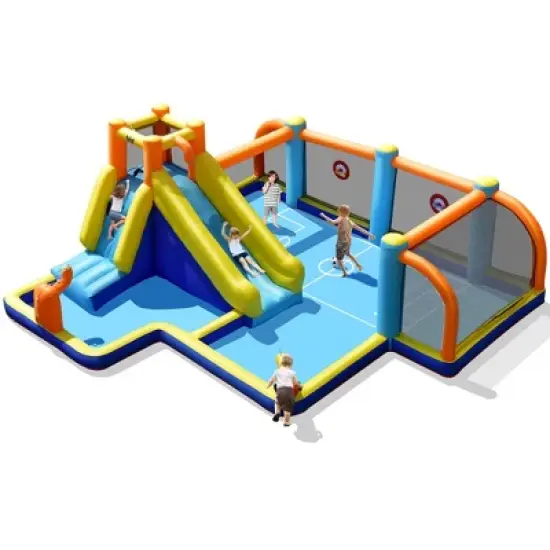 Costway Giant Soccer-Themed Inflatable Water Slide Bouncer W/ Splash Pool Without Blower image {9}