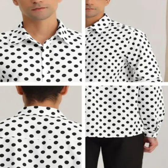 Lars Amadeus Men's Button Down Long Sleeves Casual Polka Dots Print Shirts image {5}