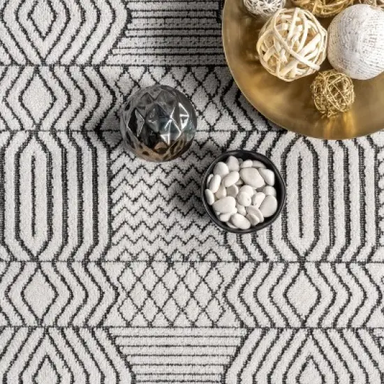 Nuloom Stacey Textured Modern Geometric Indoor and Outdoor Patio Area Rug Size 6' 7" x 9' in Color Gray image {5}