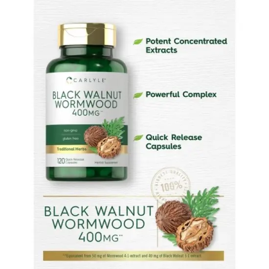 Carlyle Black Walnut Wormwood 400mg | 120 Capsules image {2}