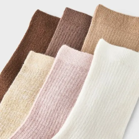 Women's Shimmer and Solid Fine Ribbed 6pk Crew Socks - A New Day&trade; 4-10 image {2}