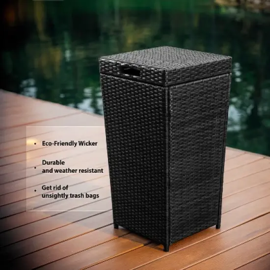 Nestl 30 gallon Wicker Outdoor Trash Can with Lid - Weather-Resistant Garbage Can image {2}
