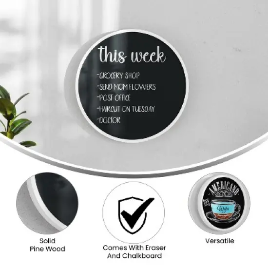 Merrick Lane Round Magnetic Chalkboard with Eraser, Chalk and Solid Wood Frame image {5}