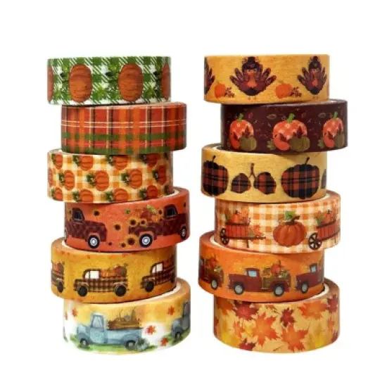 Wrapables Decorative Washi Tape for Scrapbooking, Stationery, Diary, Card Making, (12 Rolls) Pumpkin Fun image {6}