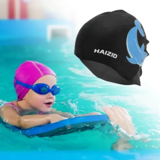 Unique Bargains Kid's Silicone Cartoon Dolphin Swim Cap 1 Pc image {1}