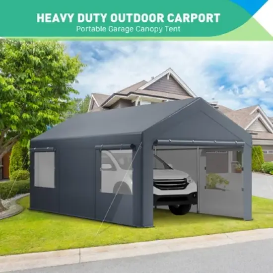 Carport, Car Canopy, Portable Garage, Easy to Assemble, Carport Canopy 10x20FT Heavy Duty for Car, Bike, Boat, Party image {1}