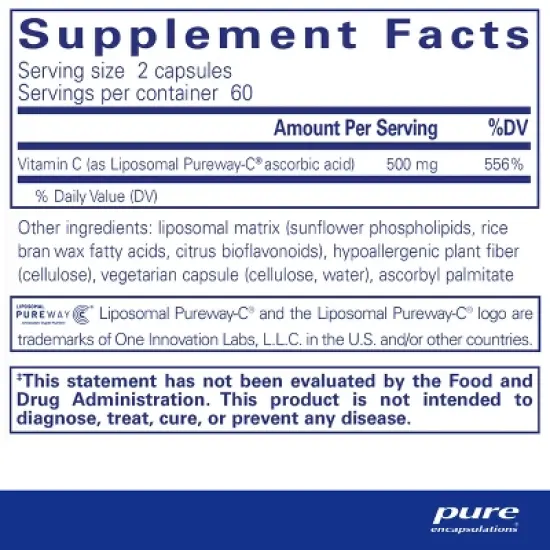 Pure Encapsulations Liposomal Vitamin C - Immune Support Supplement* - Antioxidant Nourishment - Daily Vitamin - Non-GMO & Gluten Free - 120 Capsules image {1}