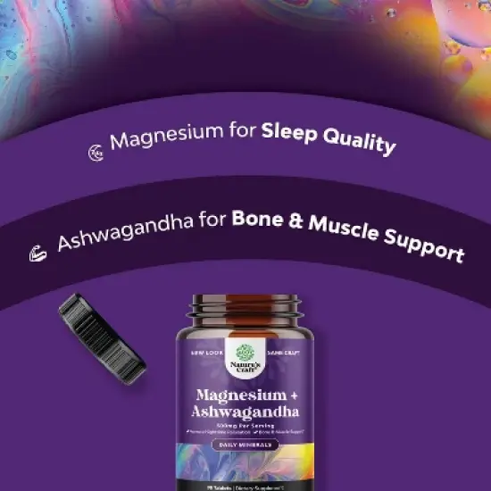 Magnesium + Ashwagandha Tablets, Calming Magnesium Supplement for Mood Sleep and Relaxation, Nature's Craft, 90ct image {2}
