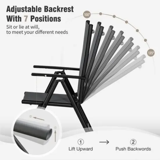 Captiva Designs 9pc Patio Adjustable Steel Rectangle Dining Table & Textilene Reclining Foldable Chairs image {12}