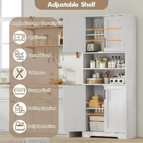 67" Tall Storage Cabinet, Tall Bathroom Cabinet with 4 Doors and Adjustable Shelves, Freestanding Kitchen Pantry Cabinets, Cupboard image {4}
