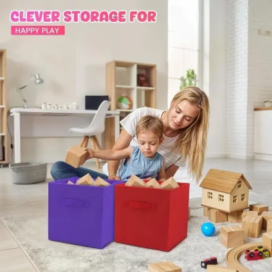 4E's Novelty 6 Packs 11 Inch Rainbow Color Storage Foldable Cube Bins, Colorful Storage Baskets image {3}