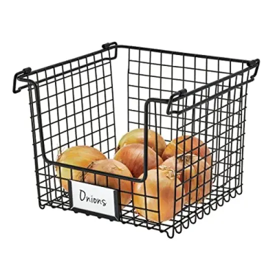 iDesign Classico Storage Basket with Handles for Pantry, Kitchen, Bathroom, Countertop, and Desk Organization, Stackable-Medium image {6}