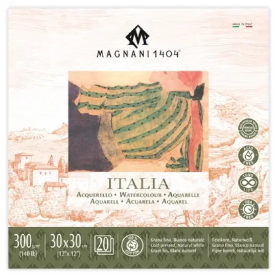 Magnani 1404 Italia Cold Press 100% Cotton Watercolor Paper Pad, 20 Sheets, 140 lb, Acid-Free, UV Resistant, Deckled Edges, Vegan Sized Water Color image {7}