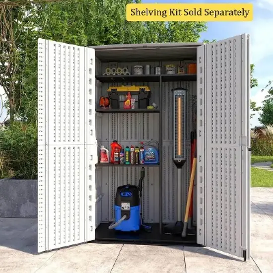 Decksplore Outdoor Storage Shed Waterproof, Resin Vertical Storage Cabinet Double-Layered image {2}