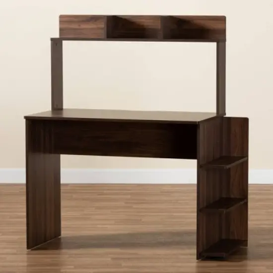 Garnet Wood Desk with Shelves Walnut/Brown - Baxton Studio image {5}