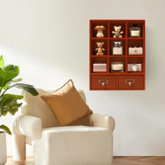 YIYIBYUS Wooden Storage Box Display Shelves with 2 Drawers Vintage Wooden Cabinet image {5}