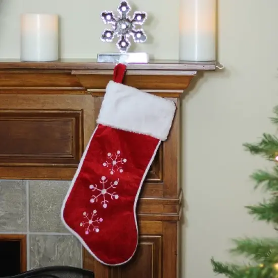 Northlight 19" Red and White Snowflake Embroidered Christmas Stocking image {2}