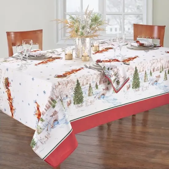 Elrene Santa&rsquo;s Snowy Sleighride Tablecloth - Red/Green - Elrene Home Fashions image {1}