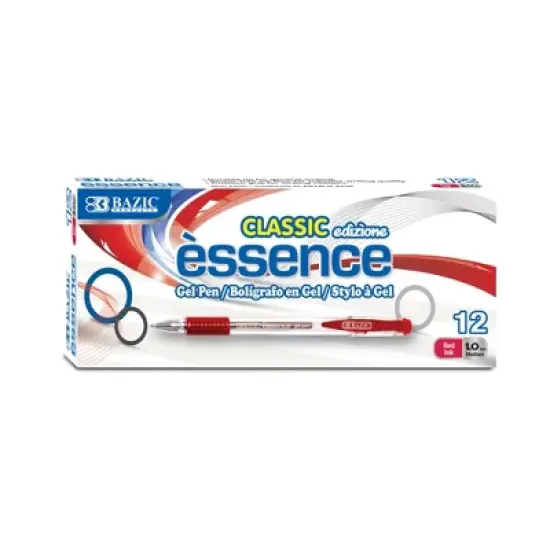 BAZIC Products&reg; Essence Gel Pen with Cushion Grip, Red, 12 Per Box, 6 Boxes image {1}