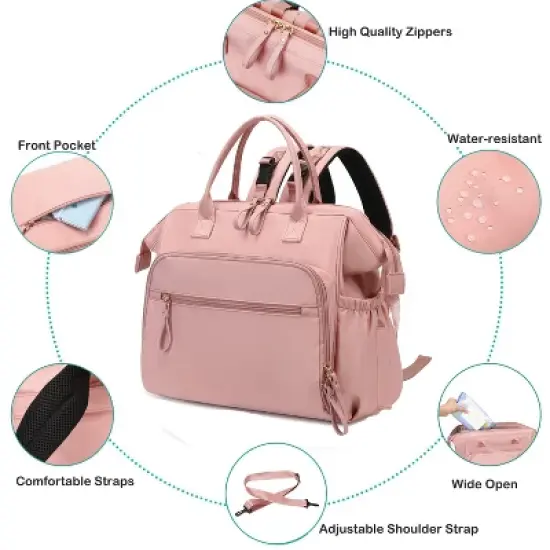 Itopfox Convertible Diaper Bag Tote with 14 Pockets, Water-resistant Nylon, Stroller Buckle, Wide Open Top (Pink, Large) image {3}