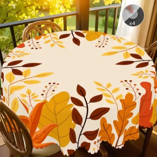LOVEVOOK Maple Leaves Tablecloth, Round Fall Tablecloth, Pumpkin Table Cloth, Autumn Harvest for Christmas, Holiday, Thanksgiving Decor image {11}