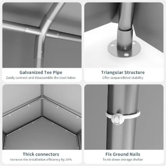 Portable Carport Storage Shed with Roll-up Zipper Door, Heavy Duty Waterproof Tarp, Storage for Motorcycle, Bike, Garden Tools, Gray image {4}