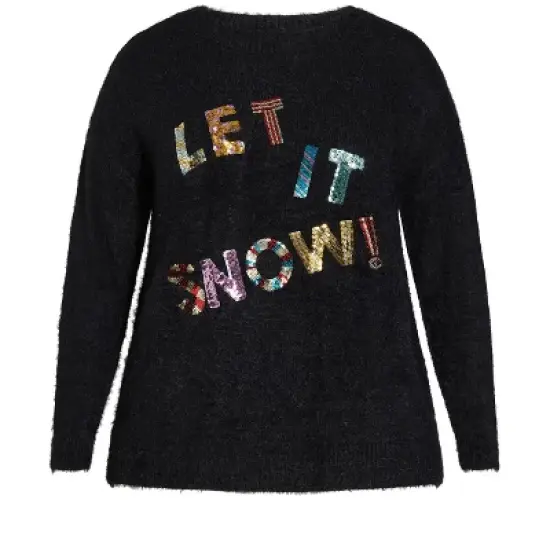 Women's Plus Size Snow Sparkle Sweater - Black | AVENUE image {4}