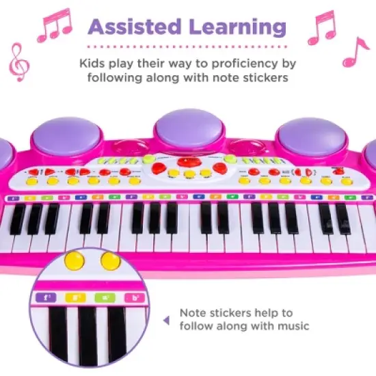 Best Choice Products 37-Key Kids Electronic Piano Keyboard w/ Multiple Sounds, Lights Microphone, Stool image {3}