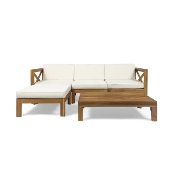 GDFStudio Allaire Acacia Wood 3 Seater Sectional Sofa Set with Ottoman image {13}