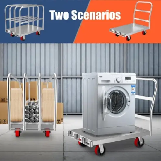 2-in-1 Heavy Duty Panel Truck Cart All Steel Platform Truck with 6'' Swivel Wheels Moving Platform Hand Truck with 2000 LBS Capacity for Garage image {3}