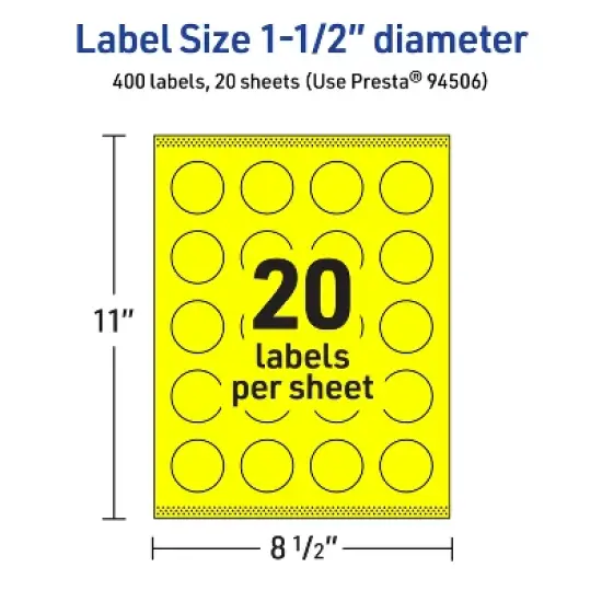 Avery Neon Yellow Paper Labels, 1.5" Diameter Round image {4}