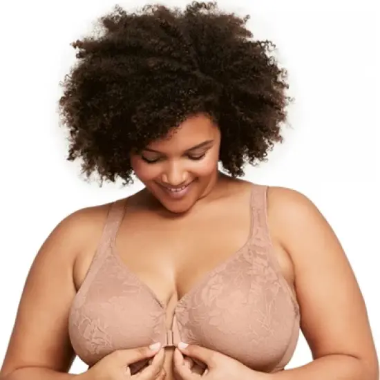 Glamorise Womens Lacey T-Back Front-Closure WonderWire Underwire  Bra 9246 Cappuccino image {2}