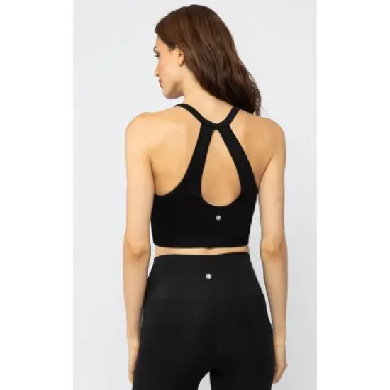 Yogalicious Sorority Girl Seamless Ribbed Button Henley Cropped Tank Top image {3}