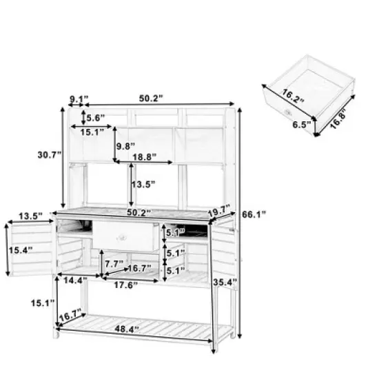 Garden Potting Bench with Hutch, 50.2" Fir Wood Gardening Workstation with Adjustable Shelves, Outdoor Planting Table for Backyard Balcony image {2}