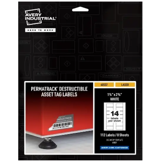 Avery PermaTrack Destructible Asset Tag Labels, 1-1/4" x 2-3/4", 112 Asset Tags (60537) image {9}