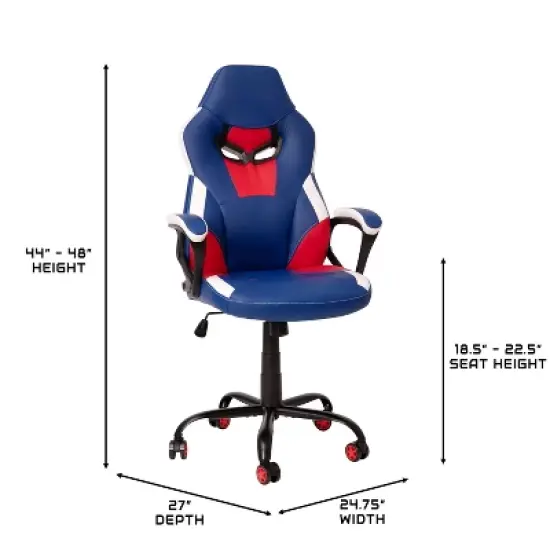 BlackArc High Back Gaming Chair with Red and Blue Faux Leather Upholstery, Adjustable Swivel Seat and Padded Flip-Up Arms image {6}