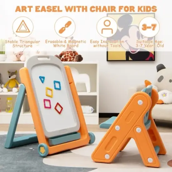 Costway Kids Easel w/Chair Art Easel for Kids Height Adjustable Art Easel Set for Kids image {5}