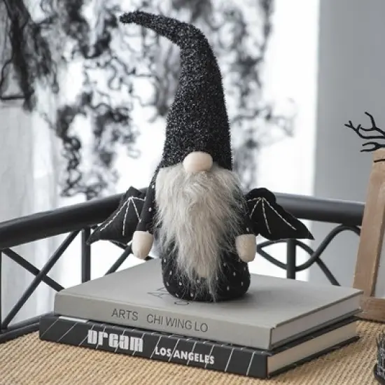 Whisen Fabric Gnome With Wings Decor, Halloween Decoration - Black & White image {1}