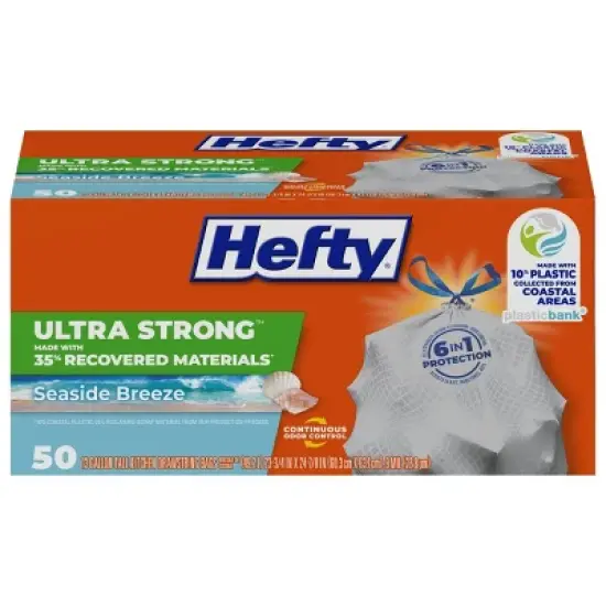 Hefty Ultra Strong Tall Kitchen Drawstring Trash Bags - Seaside Breeze - 13gal - 50ct image {10}