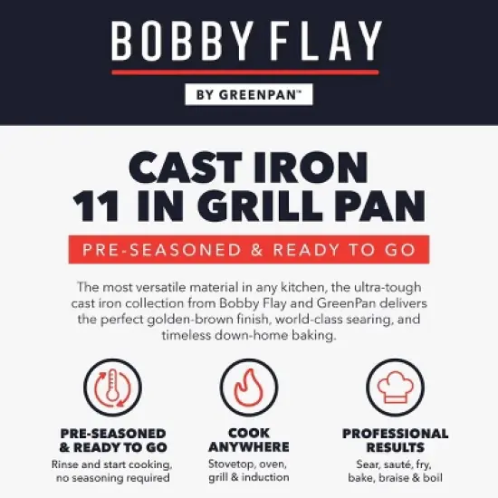 Bobby Flay 11" Cast Iron Square Grill with Dual Handles and Spouts image {11}