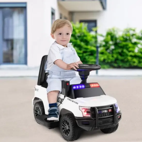 Costway 2-in-1 6V Kids Ride On Police Car Toddler Push Car w/ Megaphone & Siren White\Black image {1}