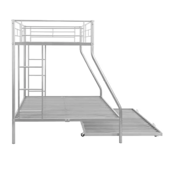 Twin over Full Steel Bunk Bed with Twin Size Trundle Bed and Two-Side Ladders-ModernLuxe image {9}
