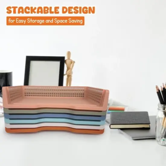 4E's Novelty 6 Pack Stackable Trays for Classroom, Durable Organizer With Classy Colours, Boho Paper Tray for Classroom, Durable Classrooms Paper Tray image {6}