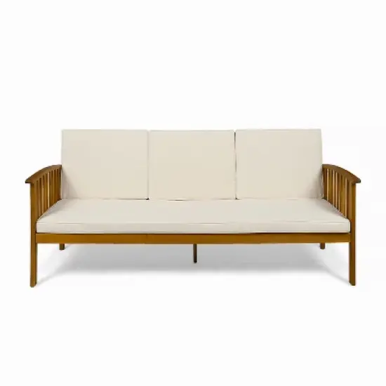 GDFStudio Dupont Outdoor Acacia Wood 3 Seater Sofa with Cushions image {1}