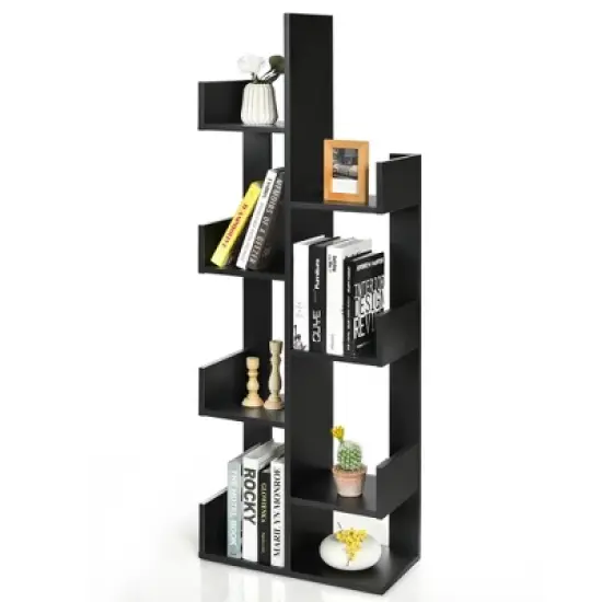 Costway 8-Shelf Bookcase Modern Tree Bookshelf Storage Decor Freestanding White/Black image {10}